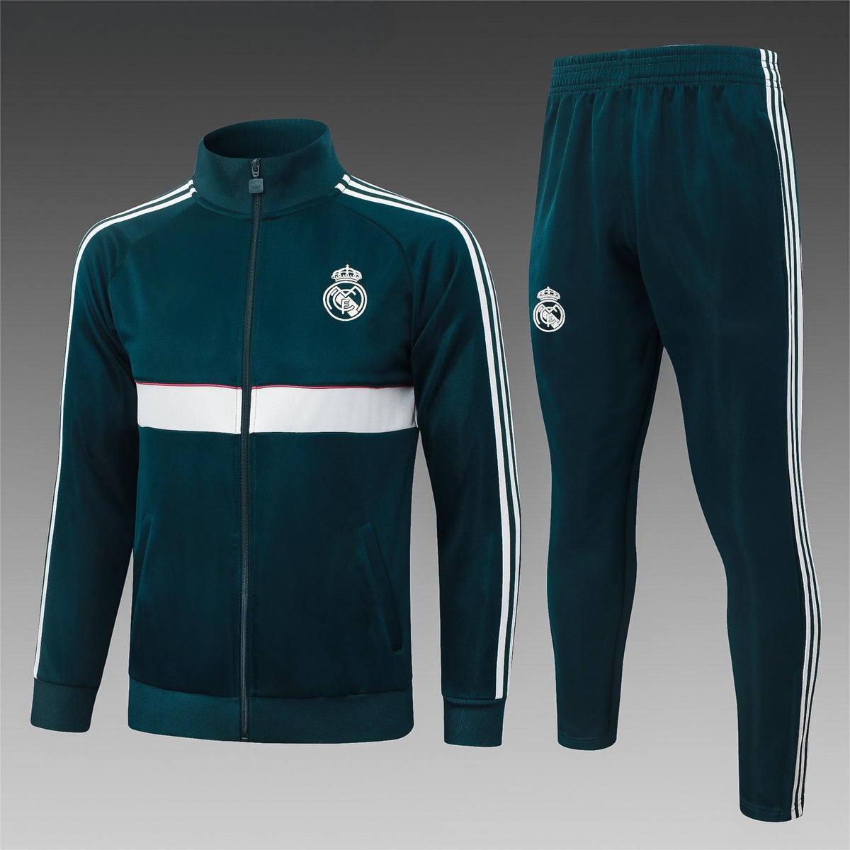 2026-27 Real Madrid Dark Green Beige Full Zip Training Suit Adults Or Children