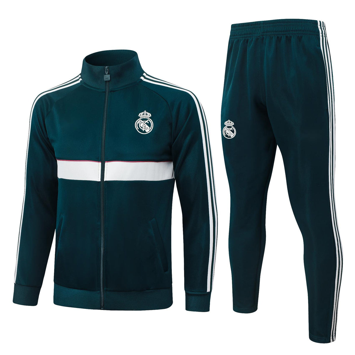 2026-27 Real Madrid Dark Green Beige Full Zip Training Suit Adults Or Children