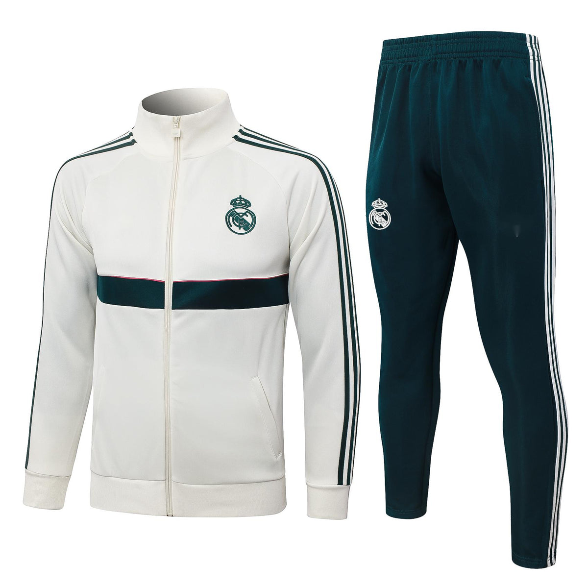 2026-27 Real Madrid Beige Dark Green Full Zip Training Suit Adults Or Children