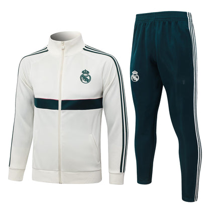 2026-27 Real Madrid Beige Dark Green Full Zip Training Suit Adults Or Children