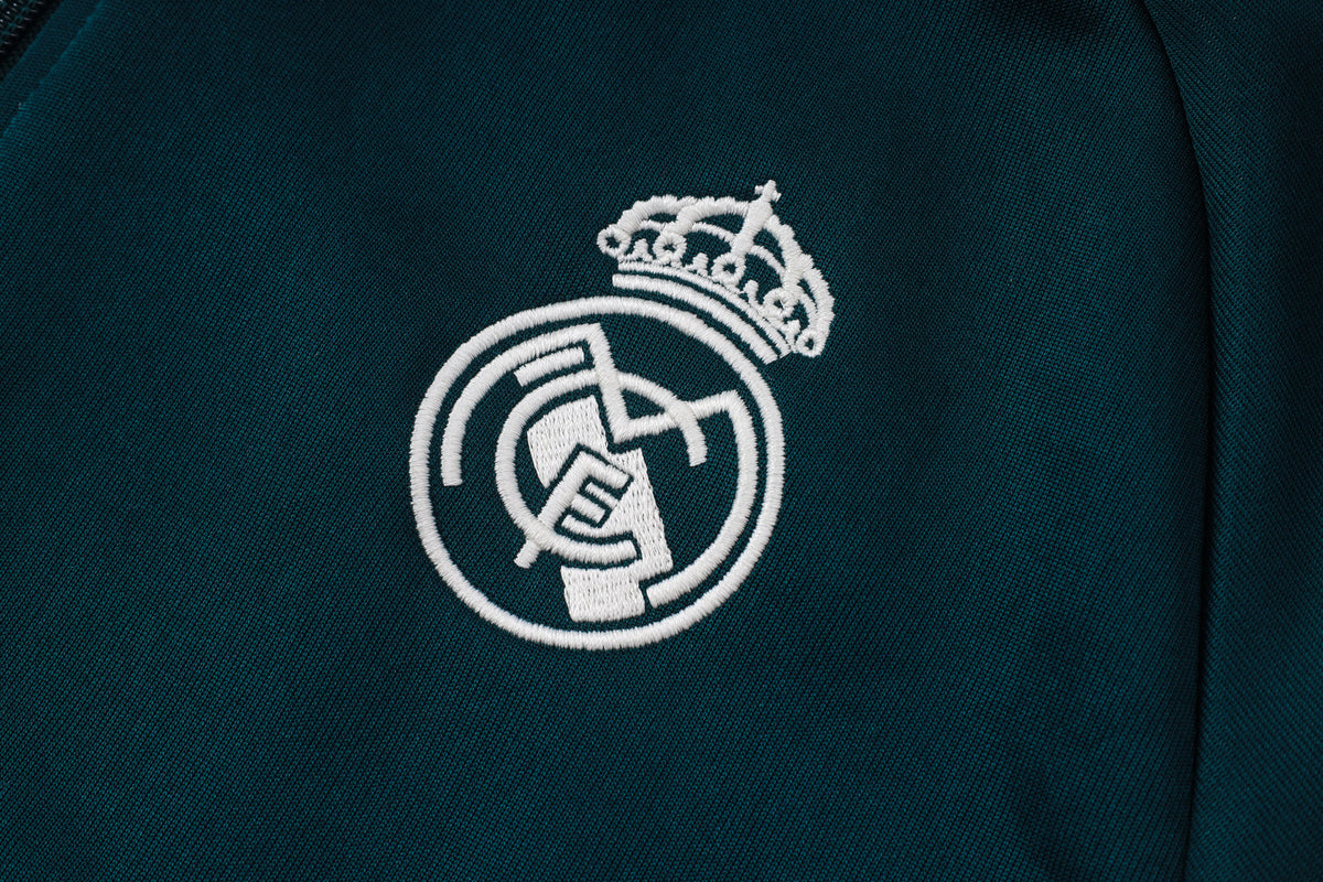2026-27 Real Madrid Dark Green Beige Full Zip Training Suit Adults Or Children