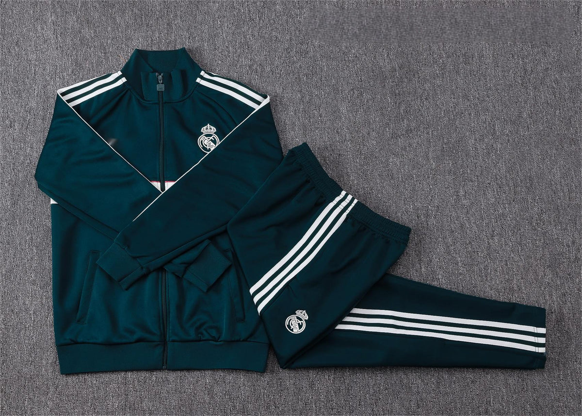 2026-27 Real Madrid Dark Green Beige Full Zip Training Suit Adults Or Children