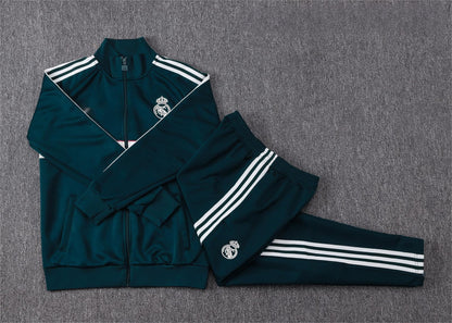 2026-27 Real Madrid Dark Green Beige Full Zip Training Suit Adults Or Children