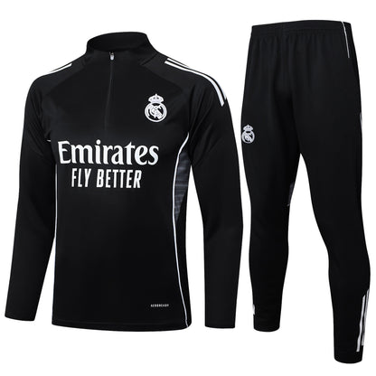 2025-26 Real Madrid Black training suit（White text)  Adults Or Children