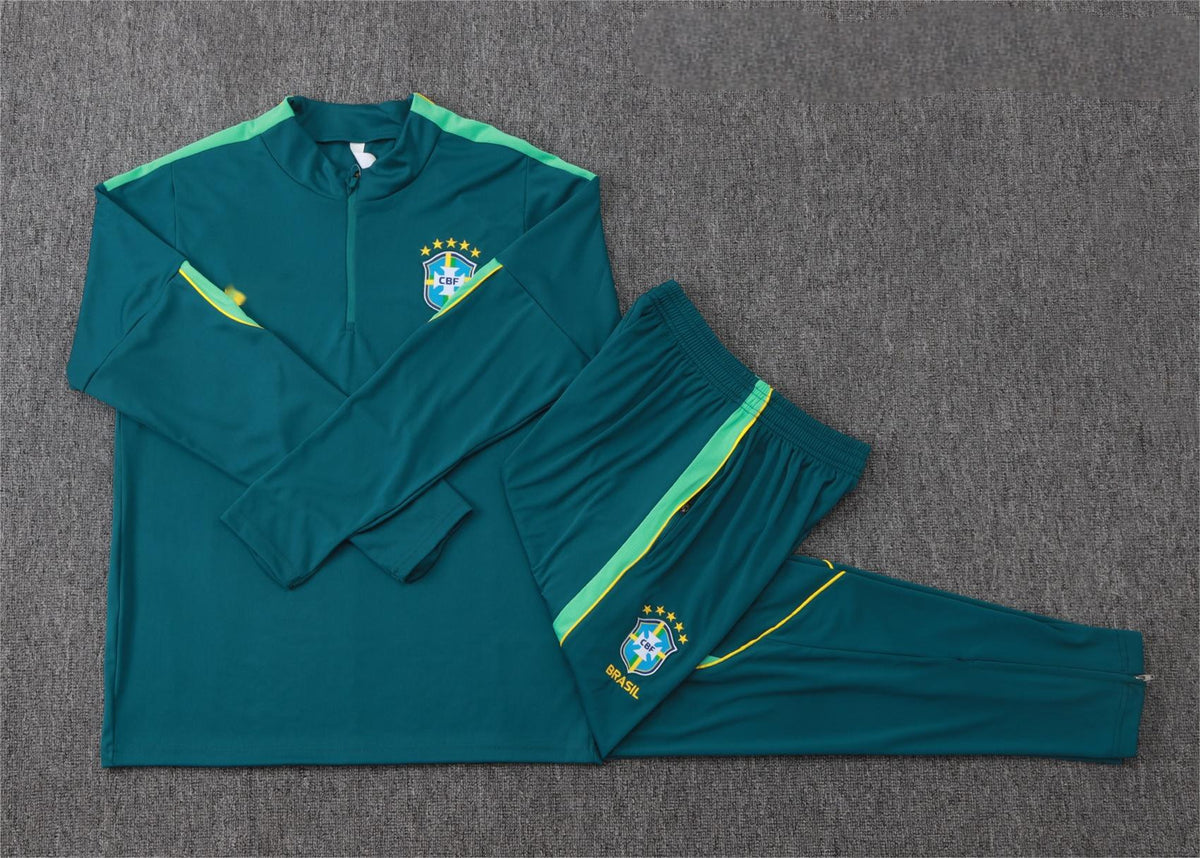 2026 Brazil Deep Green Half Zip Training Suit Adults Or Children