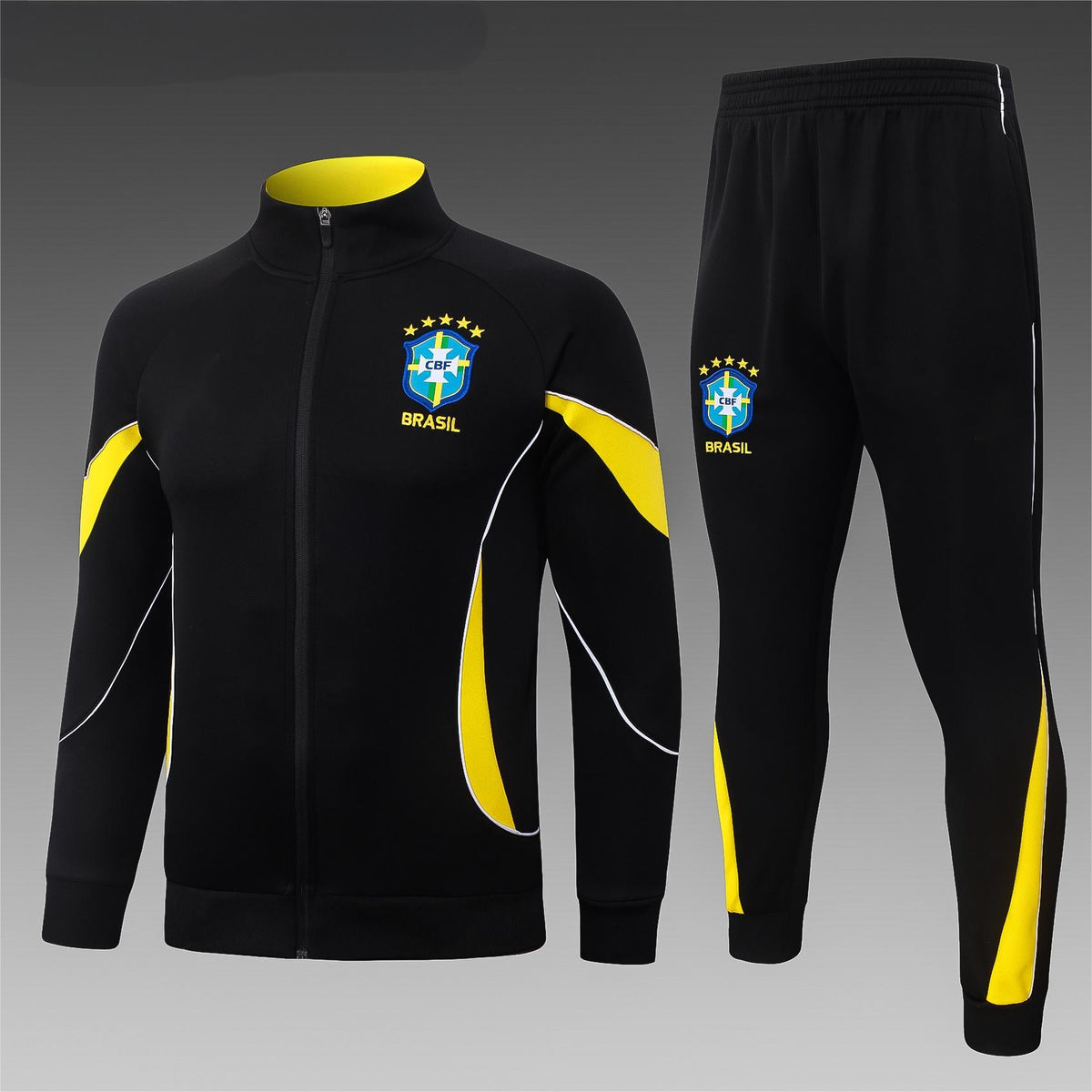 2026 Brazil Black Yellow Collar Full Zip Training Suit Adults Or Children