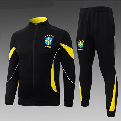 2026 Brazil Black Yellow Collar Full Zip Training Suit Adults Or Children
