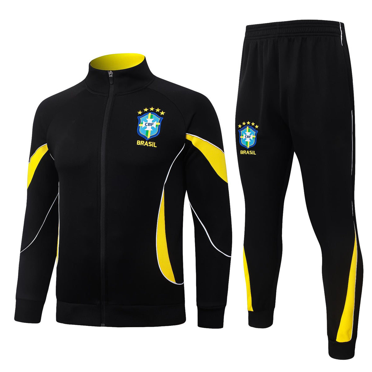 2026 Brazil Black Yellow Collar Full Zip Training Suit Adults Or Children