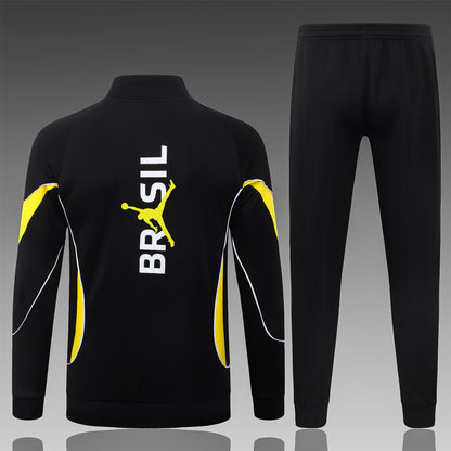 2026 Brazil Black Yellow Collar Full Zip Training Suit Adults Or Children