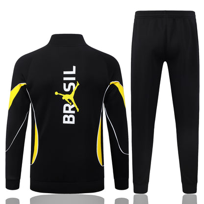 2026 Brazil Black Yellow Collar Full Zip Training Suit Adults Or Children