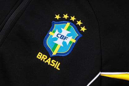 2026 Brazil Black Yellow Collar Full Zip Training Suit Adults Or Children