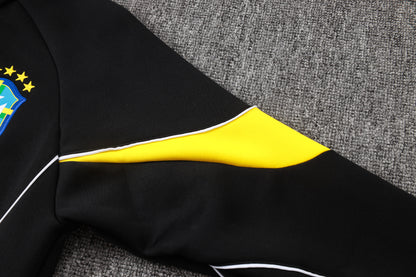 2026 Brazil Black Yellow Collar Full Zip Training Suit Adults Or Children