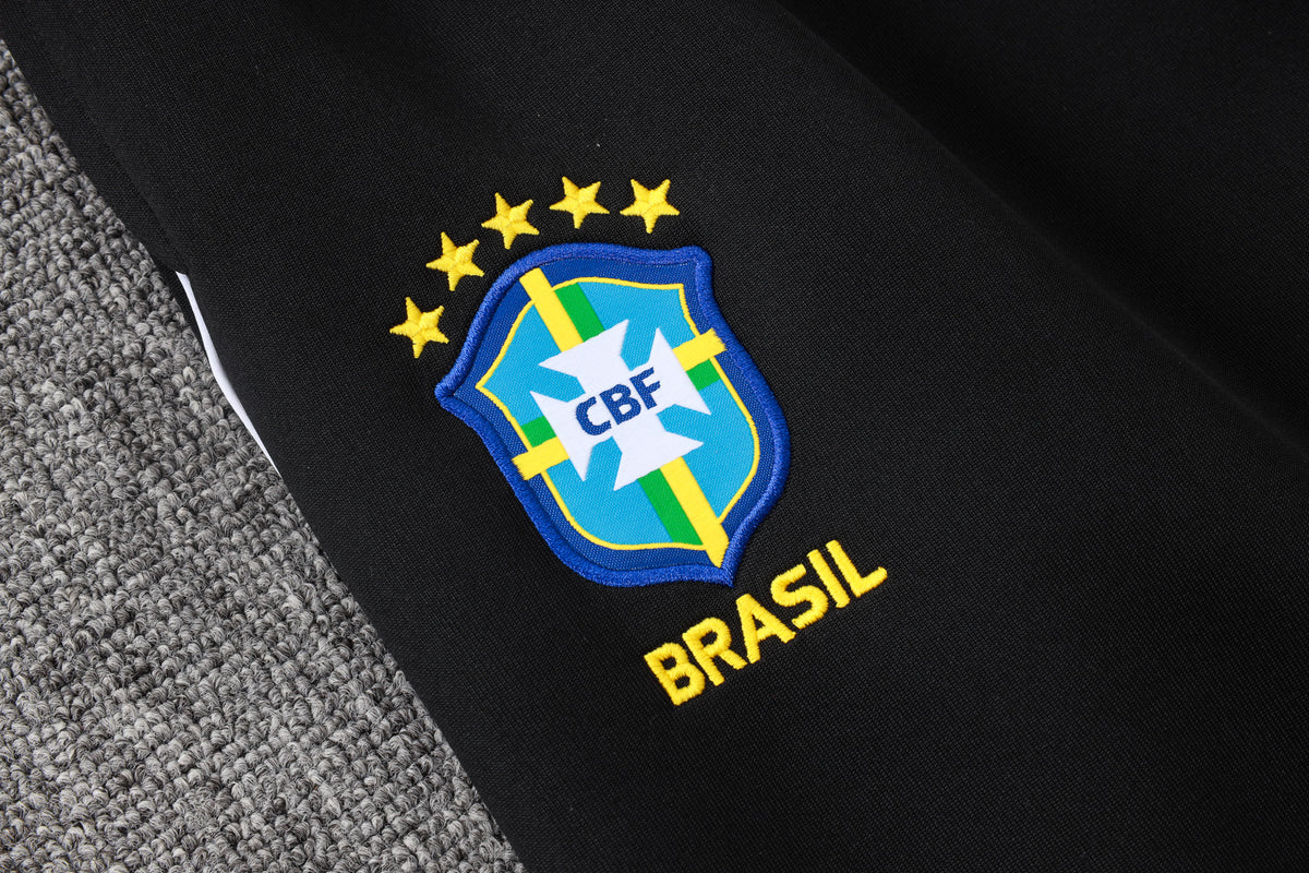 2026 Brazil Black Yellow Collar Full Zip Training Suit Adults Or Children