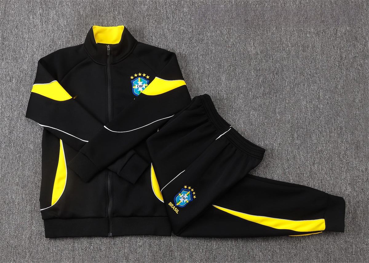2026 Brazil Black Yellow Collar Full Zip Training Suit Adults Or Children