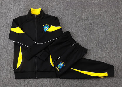 2026 Brazil Black Yellow Collar Full Zip Training Suit Adults Or Children