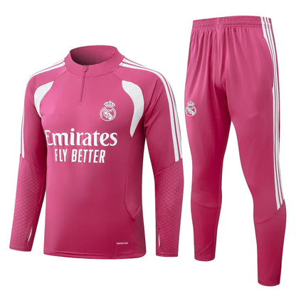 2026-27 Real Madrid Pink Half Zip Training Suit Adults Or Children