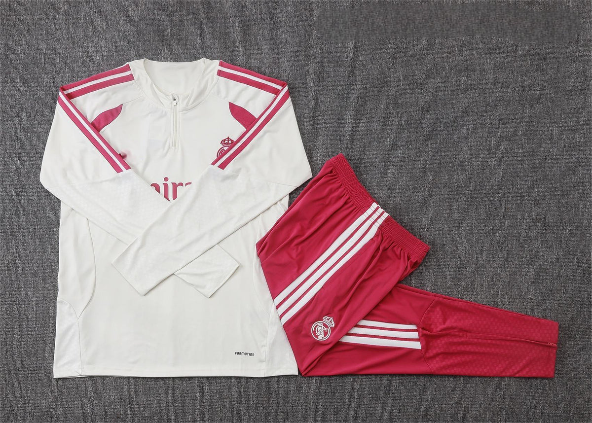 2026-27 Real Madrid Beige Half Zip Training Suit Adults Or Children