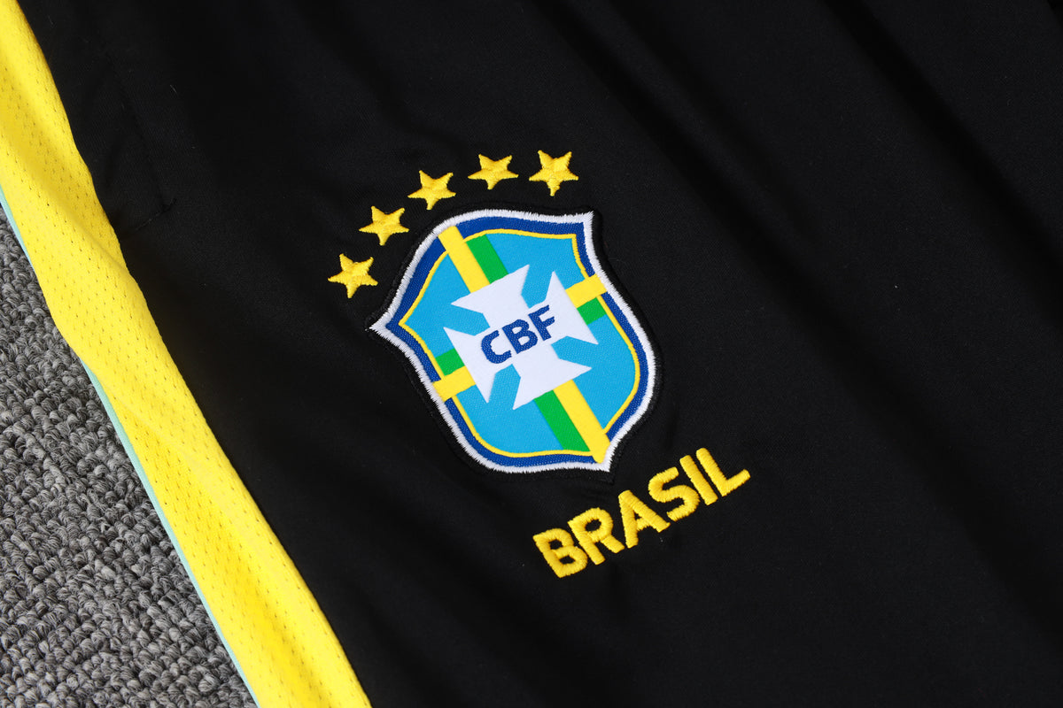 2026 Brazil Black Yellow Half Zip Training Suit Adults Or Children