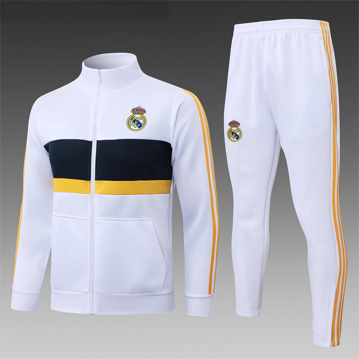 2026-27 Real Madrid White Deep Blue Yellow Full Zip Training Suit Adults Or Children