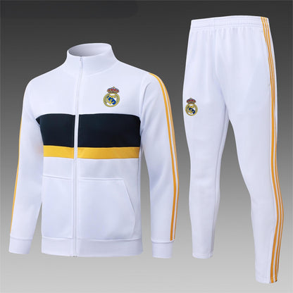 2026-27 Real Madrid White Deep Blue Yellow Full Zip Training Suit Adults Or Children