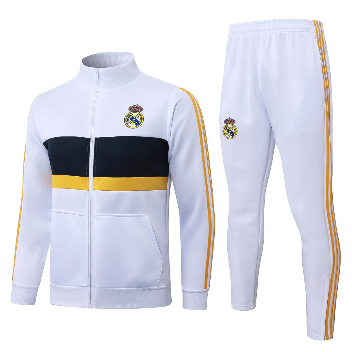 2026-27 Real Madrid White Deep Blue Yellow Full Zip Training Suit Adults Or Children