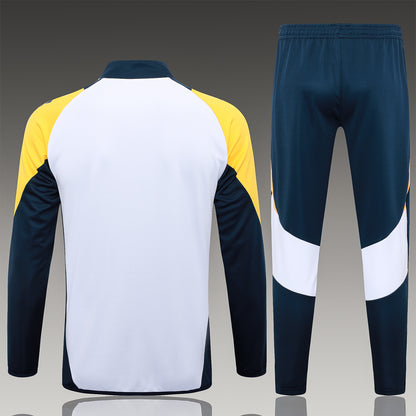 2024-25 Real Madrid White-Yellow Training Suit Kit Long zipper S-2XL