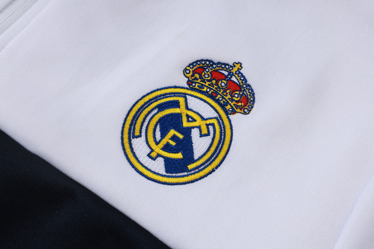 2026-27 Real Madrid White Deep Blue Yellow Full Zip Training Suit Adults Or Children