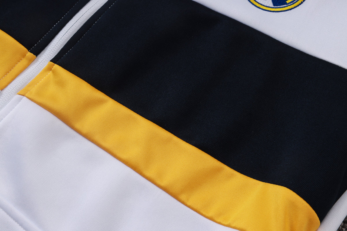 2026-27 Real Madrid White Deep Blue Yellow Full Zip Training Suit Adults Or Children