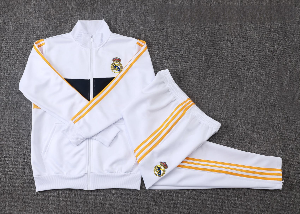 2026-27 Real Madrid White Deep Blue Yellow Full Zip Training Suit Adults Or Children