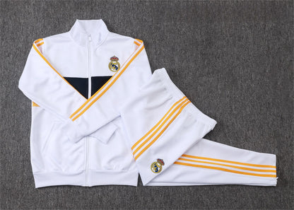 2026-27 Real Madrid White Deep Blue Yellow Full Zip Training Suit Adults Or Children