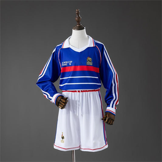 1998 France Home Retro Long Sleeve Kids Size 16-28