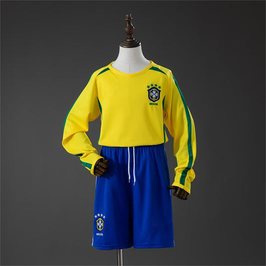 2002 Brazil Home Retro Long Sleeve Kids SIZE 16-28