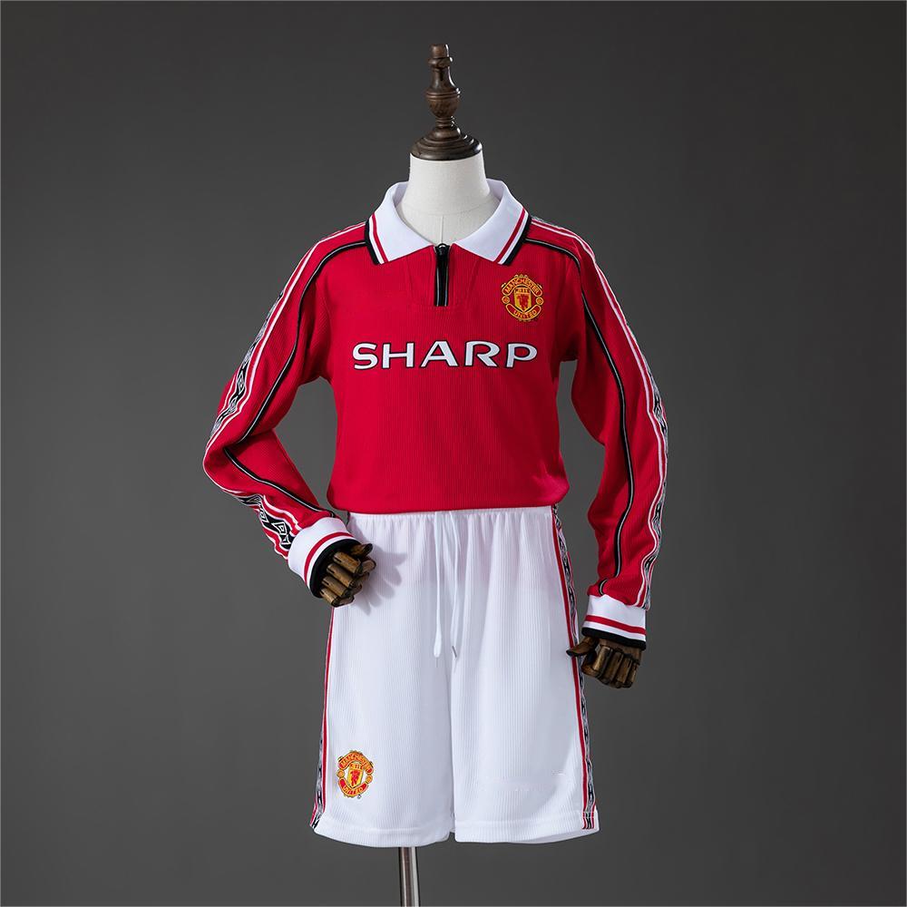 1998-99 Manchester United Home Retro Long Sleeve Kids SIZE 16-28