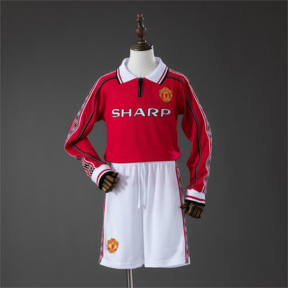 1998-99 Manchester United Home Retro Long Sleeve Kids SIZE 16-28
