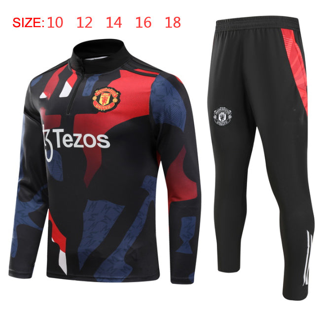 2024-25 Manchester United red, blue and black Training Suit Kids Size 10-18