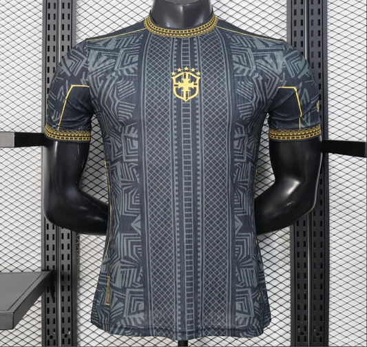 2026 Brazil Black with Gold Geometric Tribal Pattern Player S-2XL