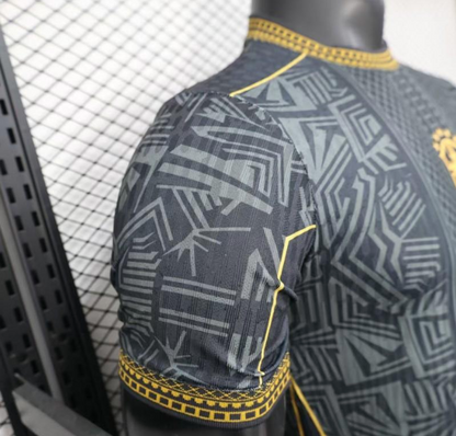 2026 Brasilien Schwarz mit Gold Geometrisches Stammesmuster Spieler S-2XL