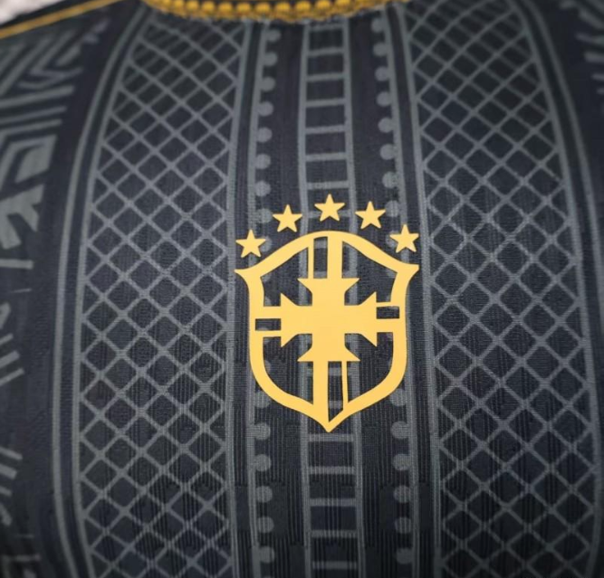 2026 Brasilien Schwarz mit Gold Geometrisches Stammesmuster Spieler S-2XL
