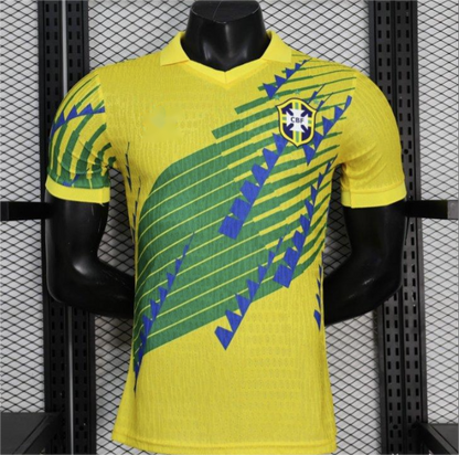 2026 Brasilien Gelb mit grünen und blauen geometrischen Mustern Spieler S-2XL