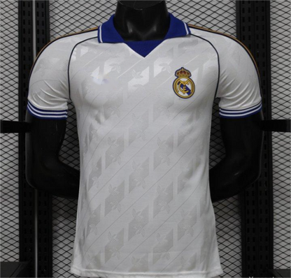 2026-27 Real Madrid Home White with Blue Collar & Jacquard Pattern Player S-2XL