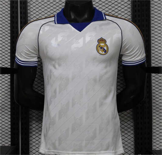 2026-27 Real Madrid Local Blanco con Cuello Azul y Diseño de Jacquard Jugador S-2XL