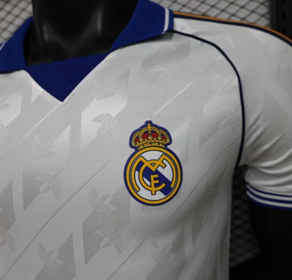 2026-27 Real Madrid Home White with Blue Collar & Jacquard Pattern Player S-2XL