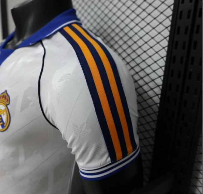2026-27 Real Madrid Home White with Blue Collar & Jacquard Pattern Player S-2XL