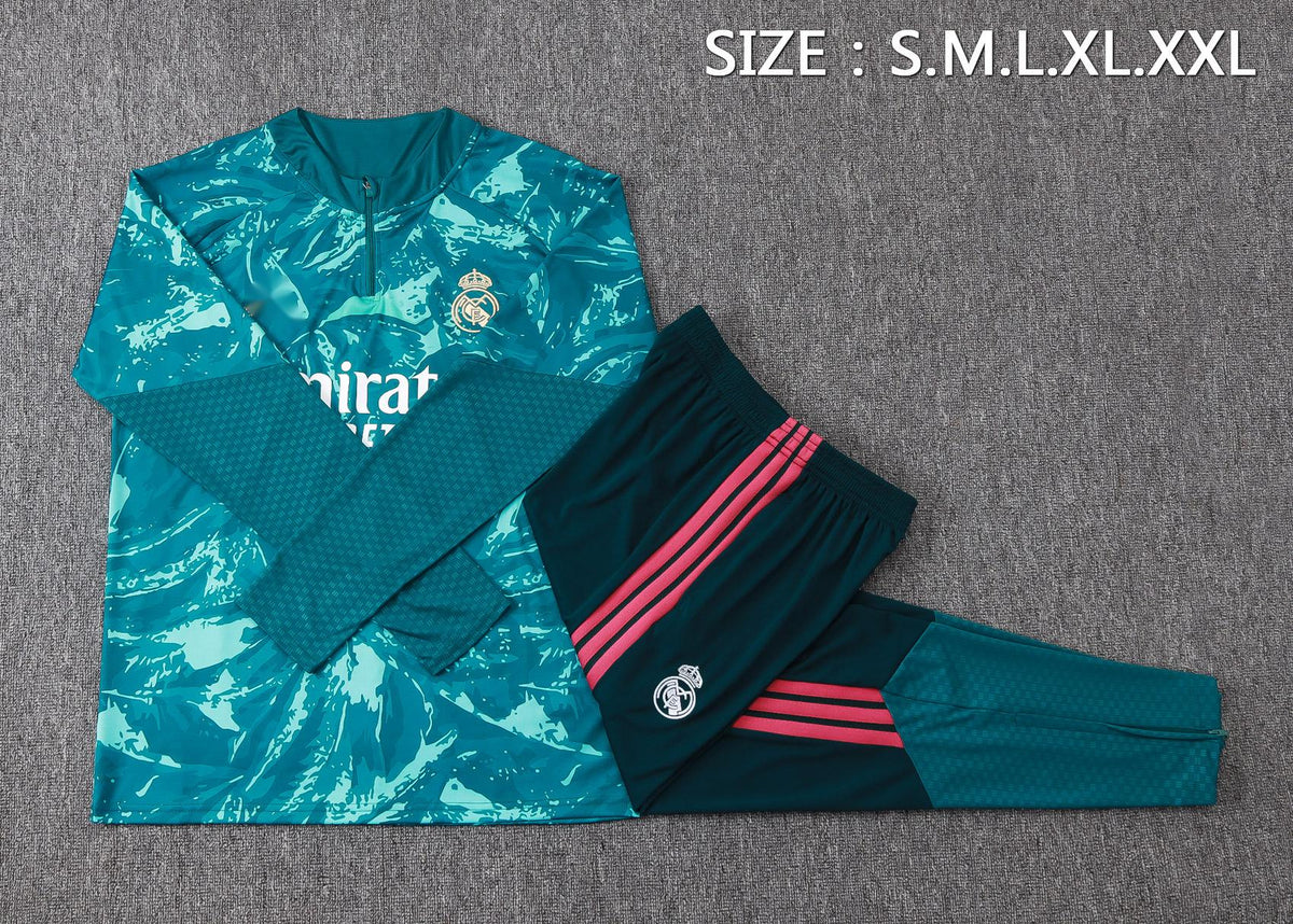 2026-27 Real Madrid Dark Green Half Zip Training Suit Adults Or Children