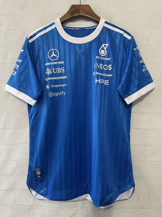 2026 F1 Mercedes Round Neck Blue Striped Racing Suit S-5XL