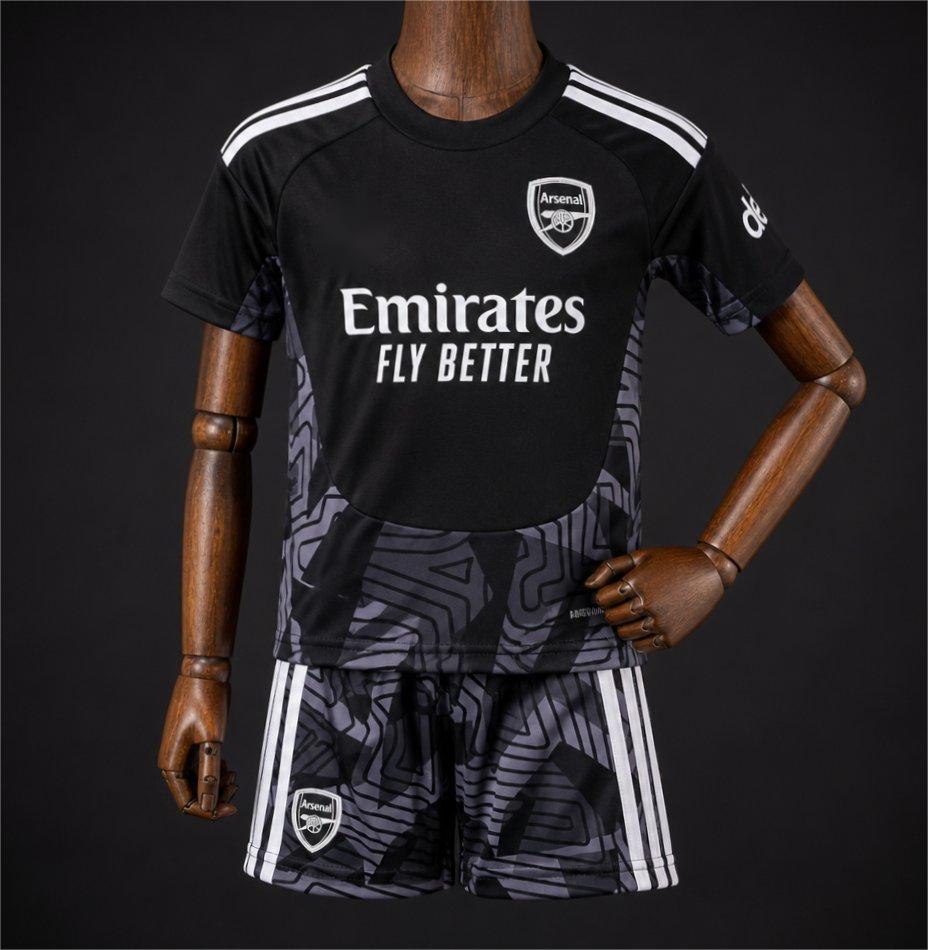 2026-27 Arsenal Black with Dark Grey Geometric Contour Pattern Goalkeeper Kids Size 16-28