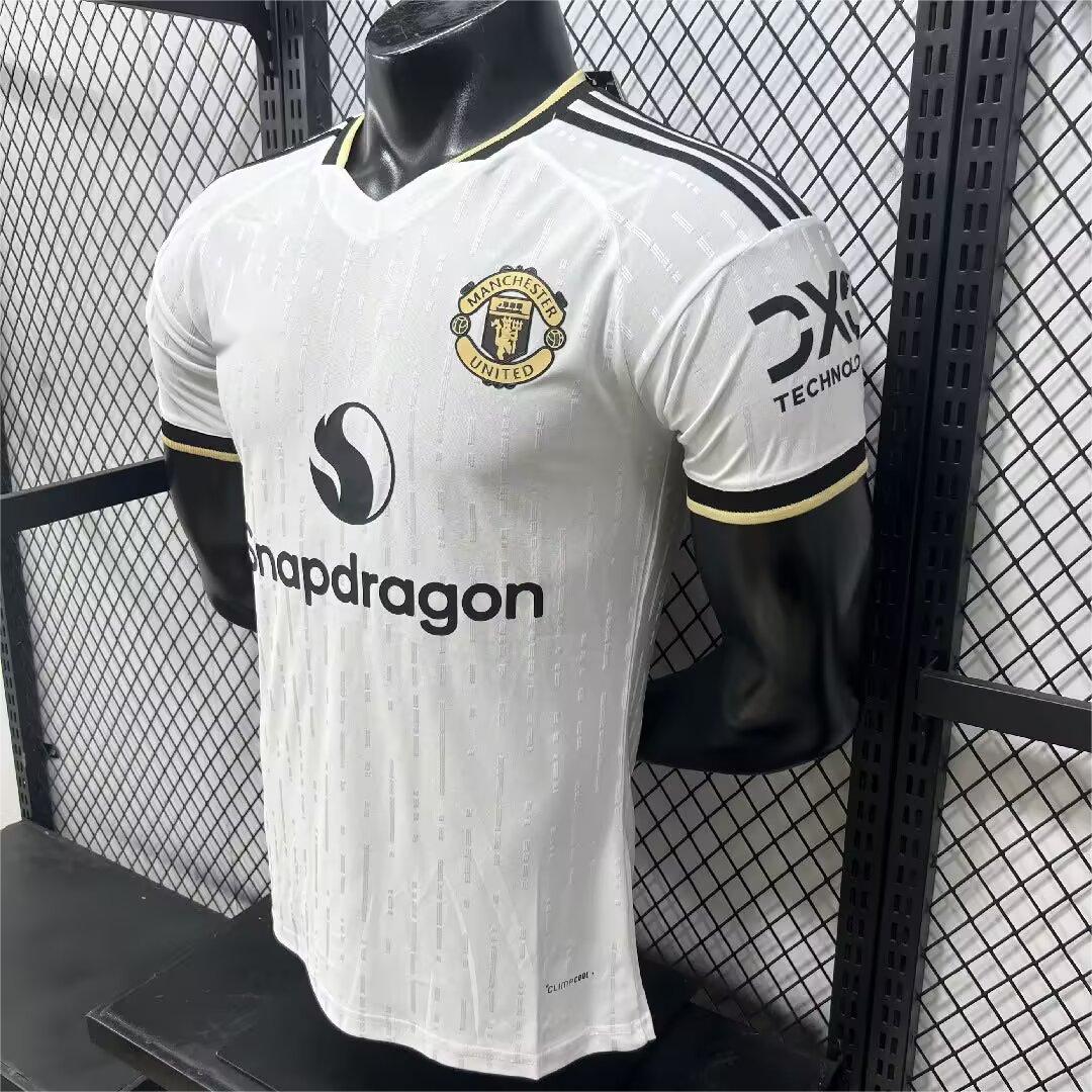 2026-27 Manchester United Auswärtstrikot Weiß mit goldenem Besatz Spieler S-3XL