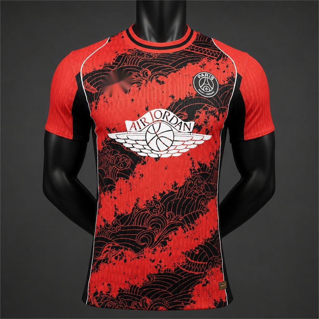 2026-27 Paris Air Jordan Red Black Wave Pattern Special Player S-2XL