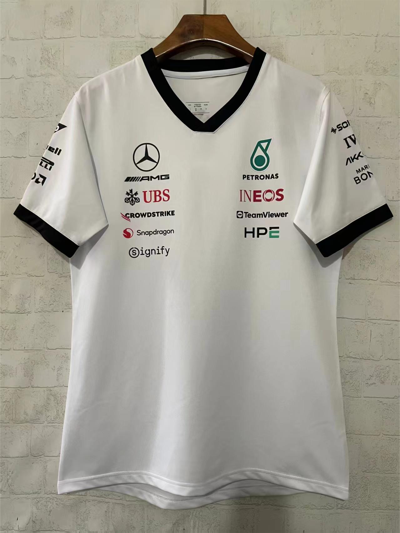 2026 F1 Mercedes Black Round Neck White Racing Suit S-5XL