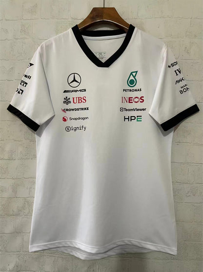 2026 F1 Mercedes Black Round Neck White Racing Suit S-5XL